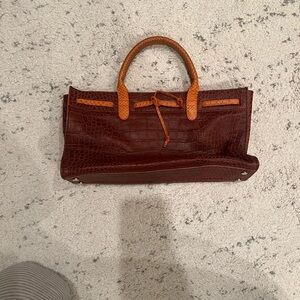 Chic Brown Crocodile-Embossed Satchel genuine leather made in Italy